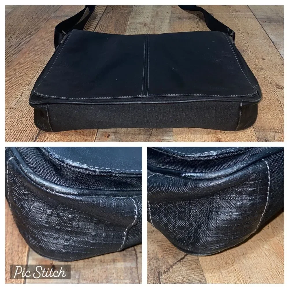 Boconi Black Leather Garth Slim Mailbag Messenger Laptop Bag with Shoulder Strap